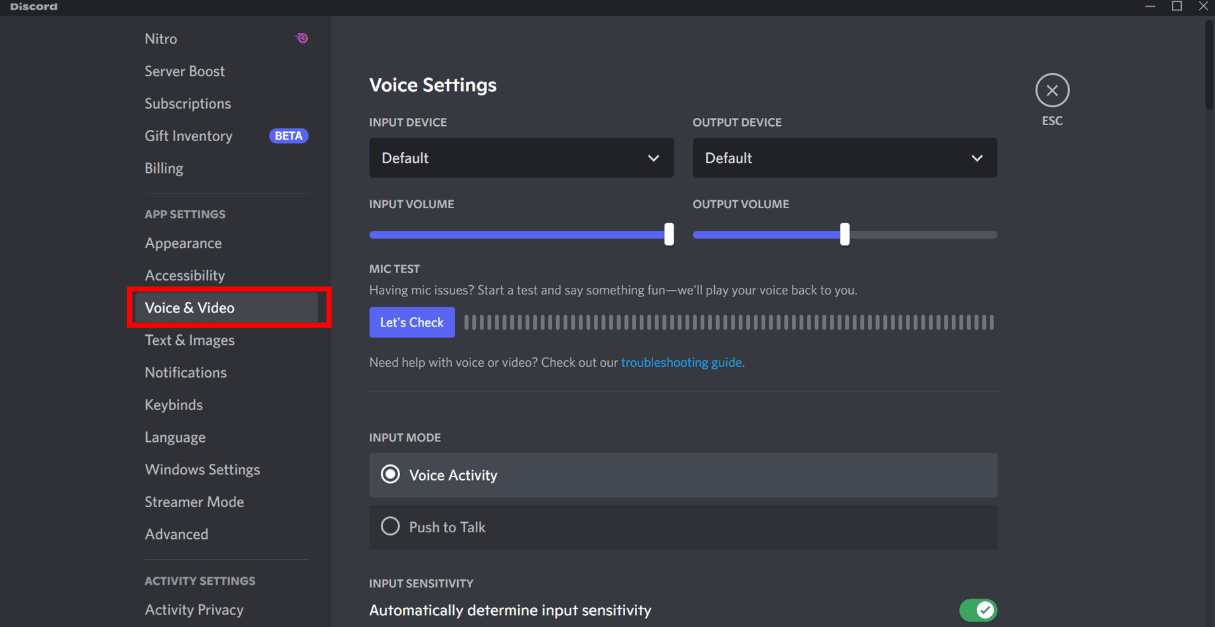 discord voice and video settings