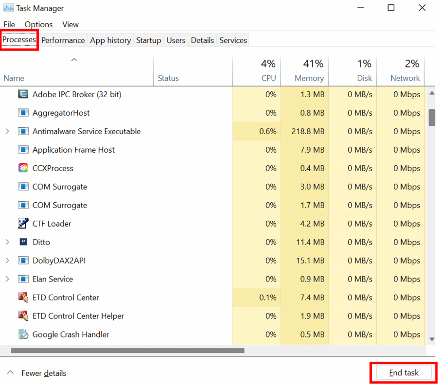 task manager processes