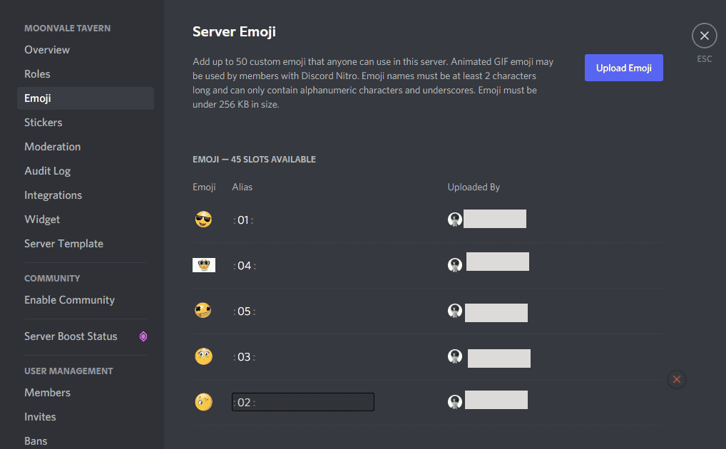 Manage server emojis