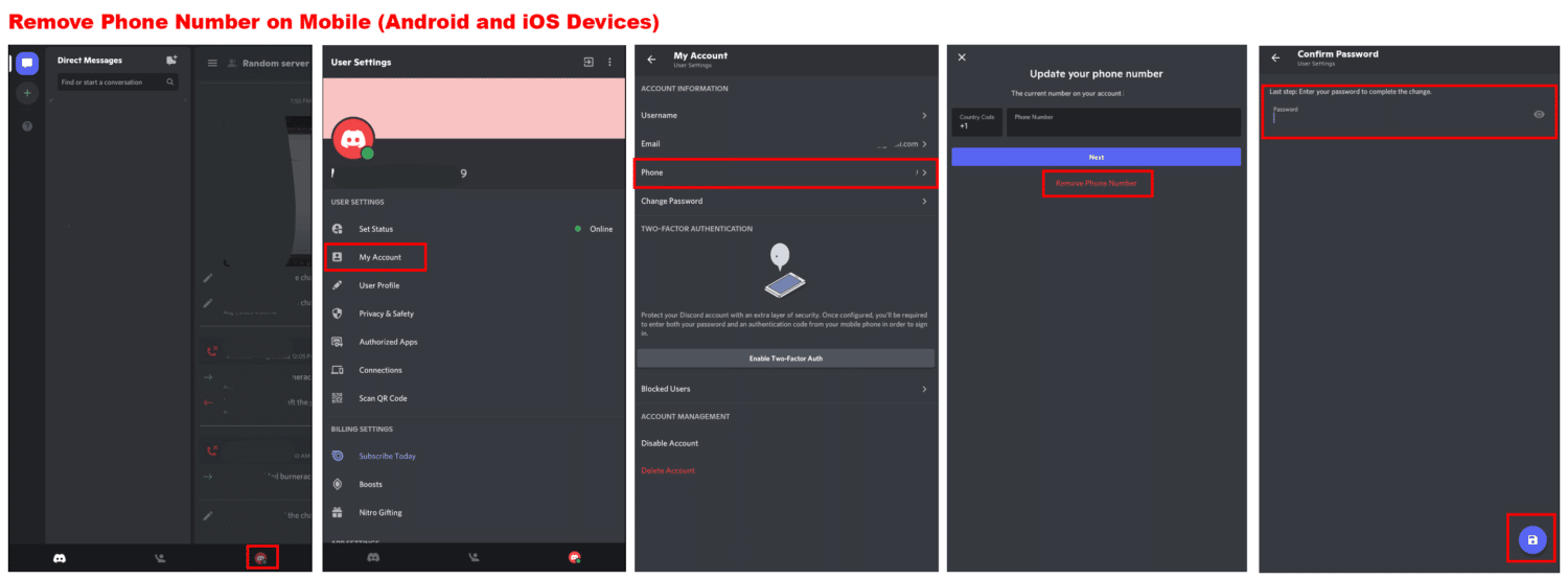 Discord mobile remove number