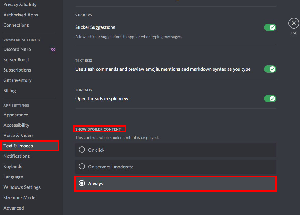 show spoiler content tab Discord