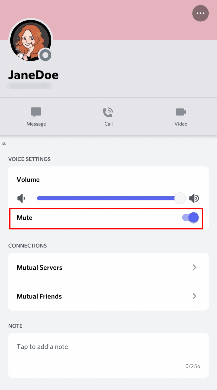 toggle on mute on Discord mobile