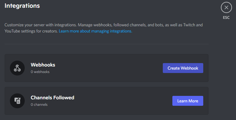 Discord create webhook