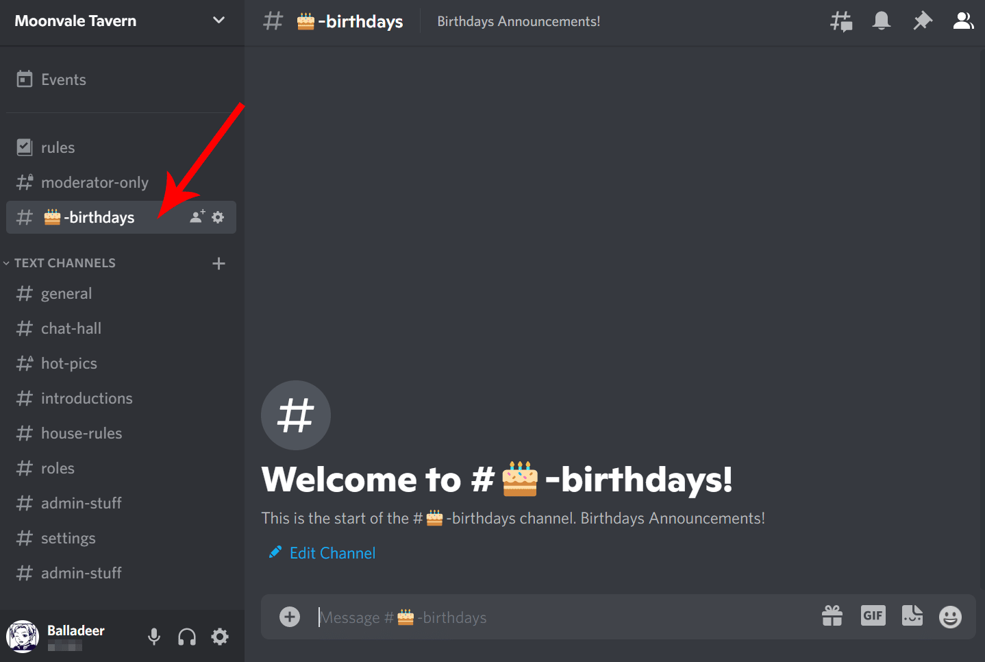 Discord birthday bot channel