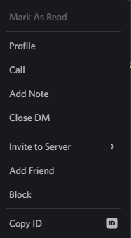 Discord profile context menu