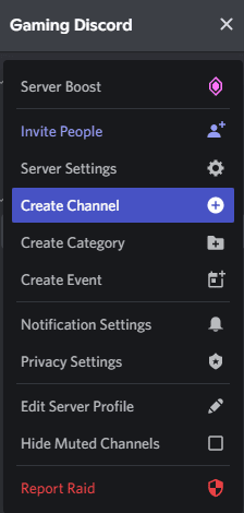 Discord create channel