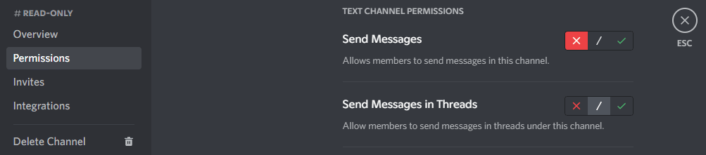 Discord text channel permissions
