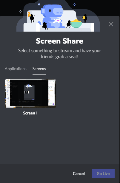 Discord stream select screen
