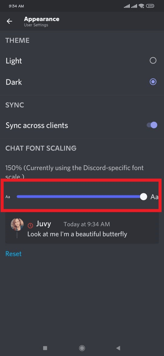 chat font scaling