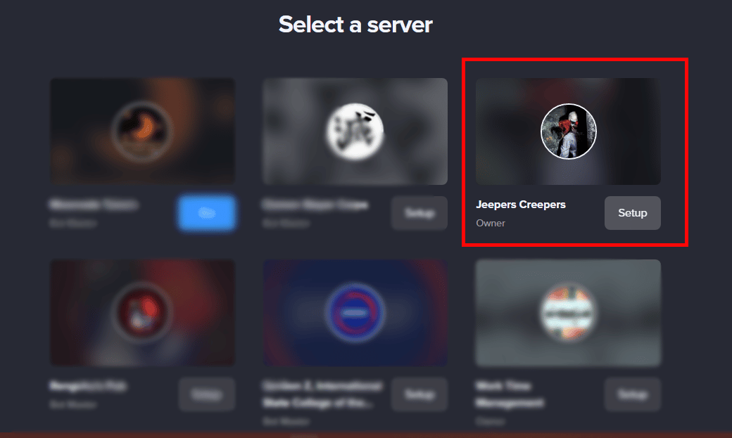 select a server for mee6 setup