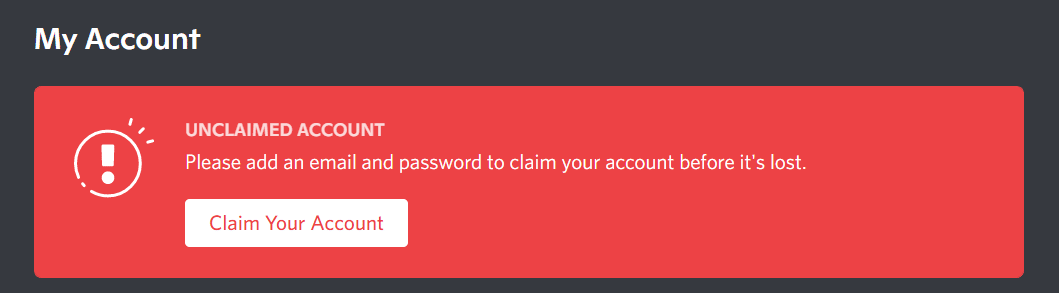 unclaimed account notice Discord