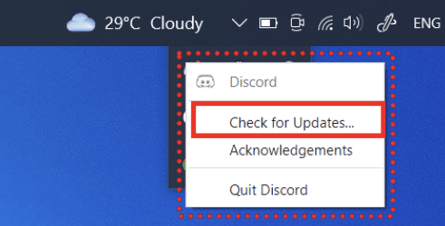Updating Discord through the taskbar icons