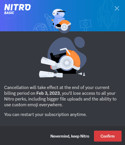 Confirm cancel nitro