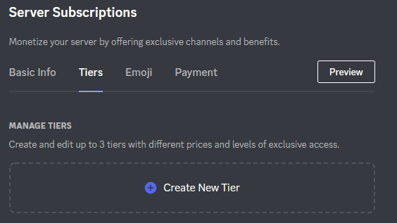 Select the Tiers tab under Server Subscriptions