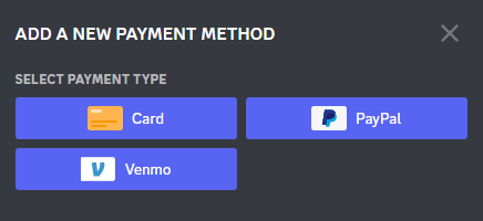 different payment methods for Discord