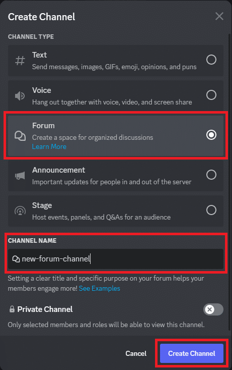 forum option on Discord