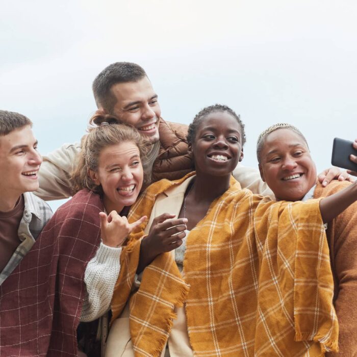 Group of Friends by Lake