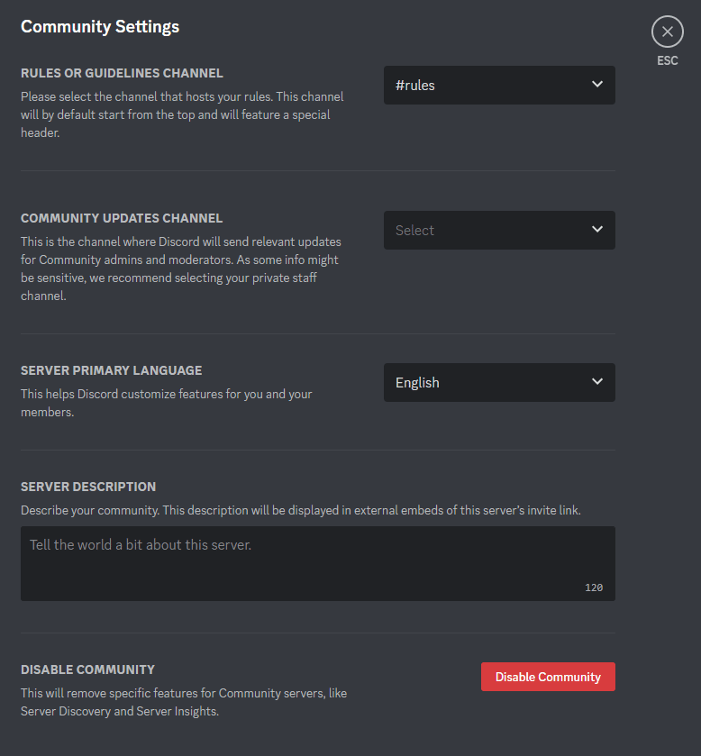 Set community settings